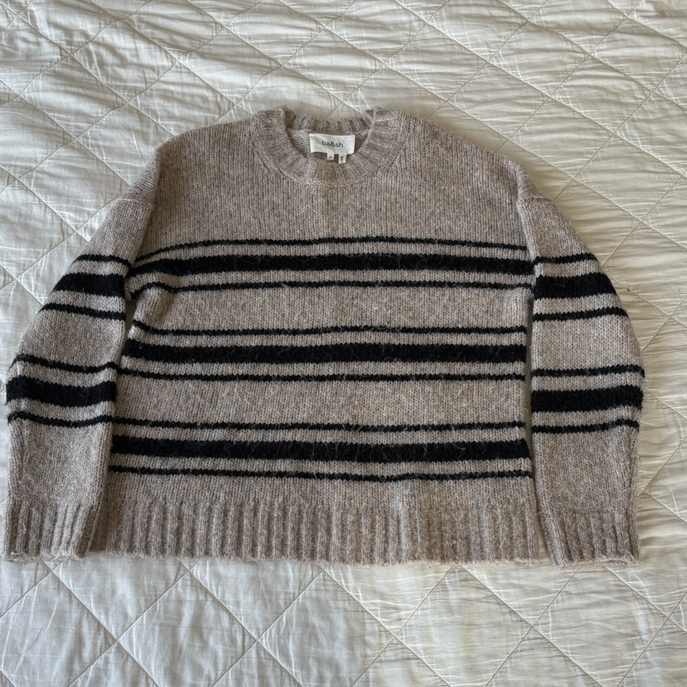 ba&sh Women’s Sweater in Gray/Oat with Black Stripes size M
